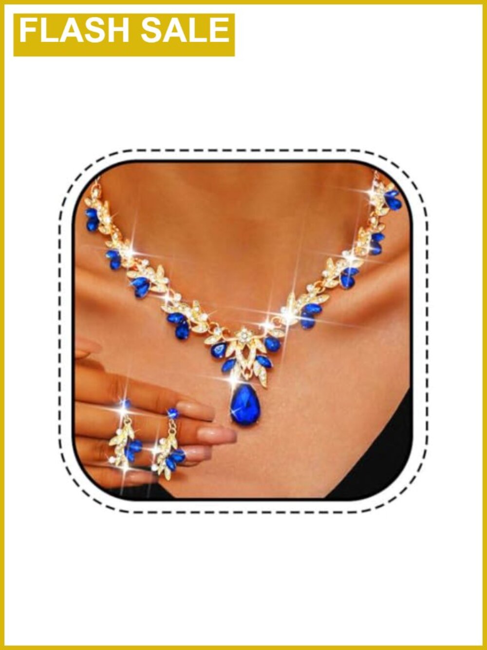 Unicra Rhinestone Bridal Jewelry Set Leaf Necklace Earrings Formal